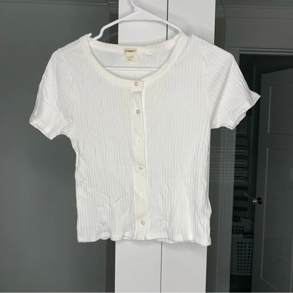 NWT J. Crew Crewcuts Girls' Ribbed Button-front Tee White